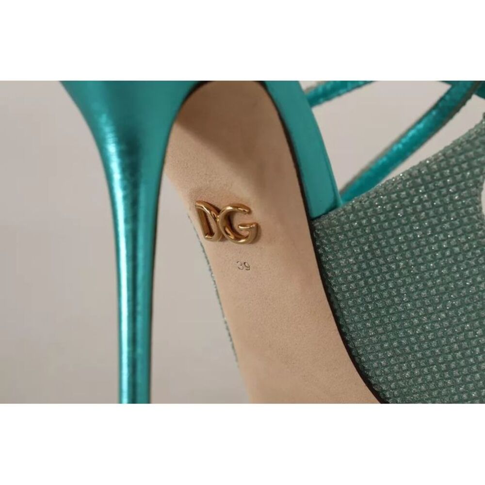 Dolce & Gabbana Blue Glittered Strappy Heels Sandals Women's Shoes